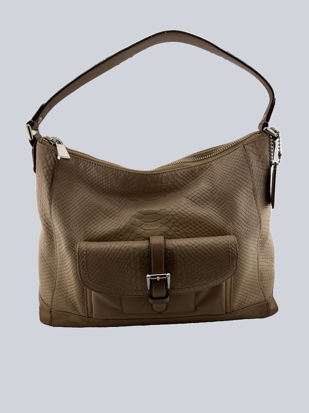 COACH Charlie Beige Snake Embossed Leather Hobo Shoulder Bag F31283